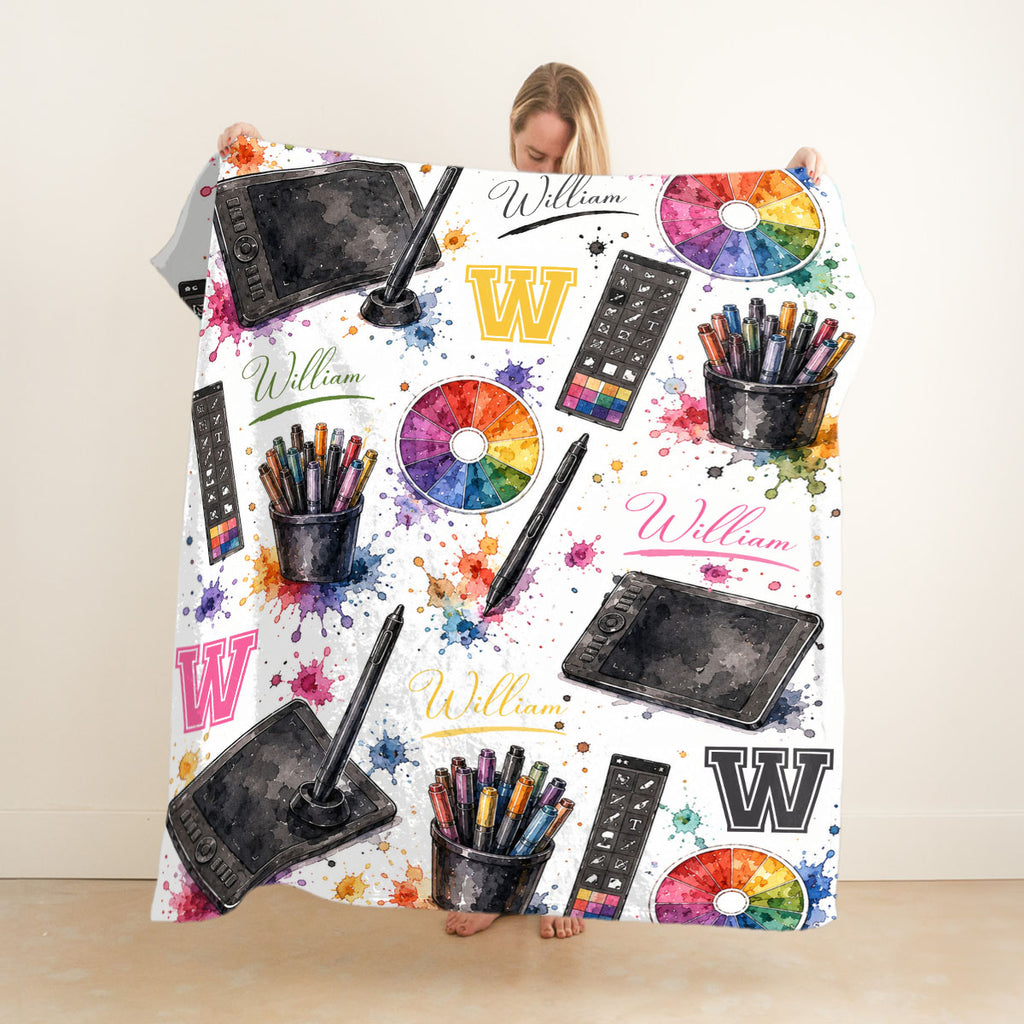 Personalized Graphic Designer Blanket, Custom Graphic Design Gift with Name, Digital Artist Blanket, Creative Designer Gift, Art Lover Gift