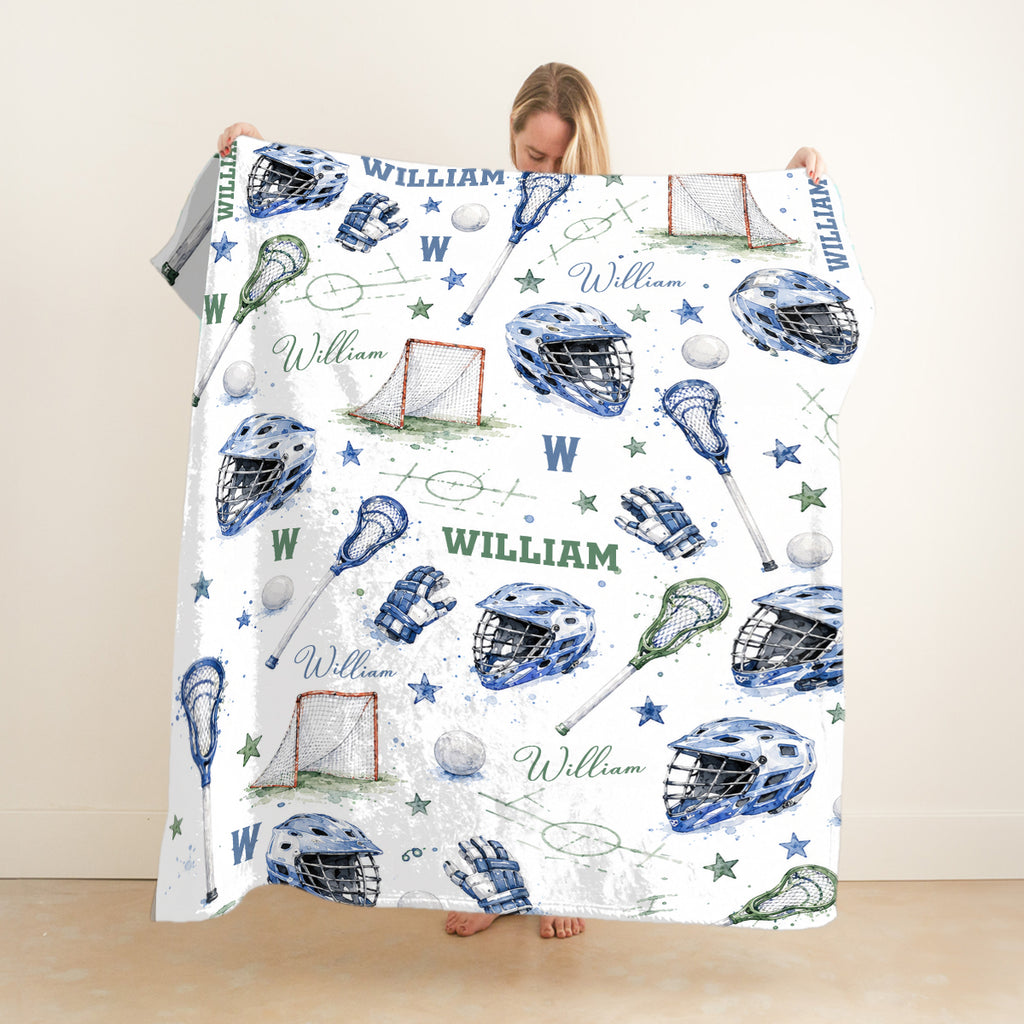 Personalized Lacrosse Blanket, Custom Name Lacrosse Player Blanket, Boys Sports Room Decor, Lax Player Throw Blanket, Gift for Laxer