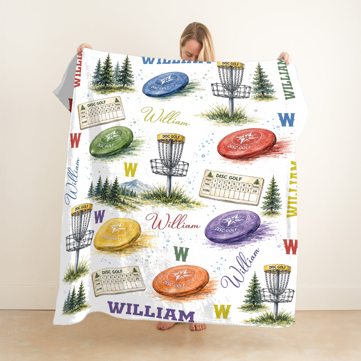 Personalized Disc Golf Blanket, Custom Frisbee Golf Throw, Disc Golfer Gift for Him, Sports Name Sherpa Blanket, Outdoor Player Present