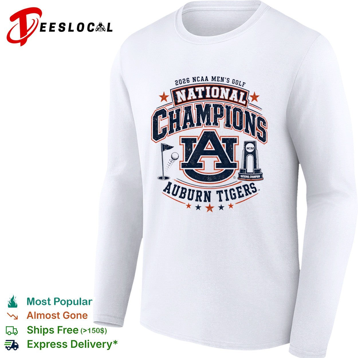2026 NCAA Men’s Golf National Champions Auburn Tigers Logo Trophy Golf Ball shirt