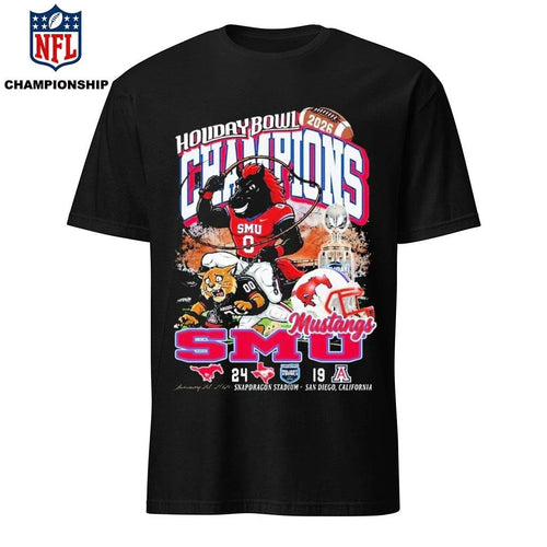 2026 Holiday Bowl Champions SMU Mustangs 24-19 Score Vintage Mascot Shirt