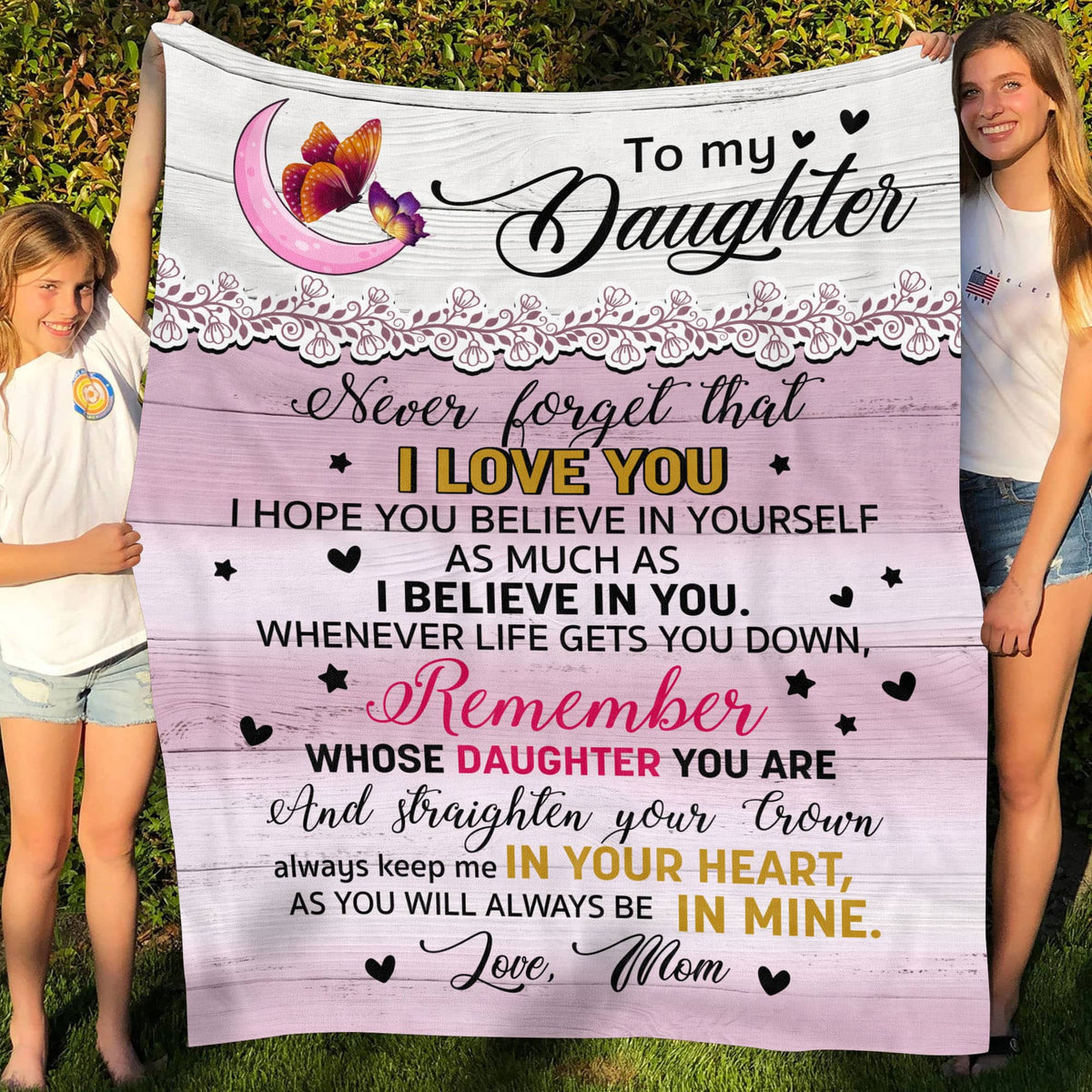 Mom to My Daughter Never Forget that I Love You Vintage Butterfly Fleece Blanket – Mink Blanket – Woven Blanket