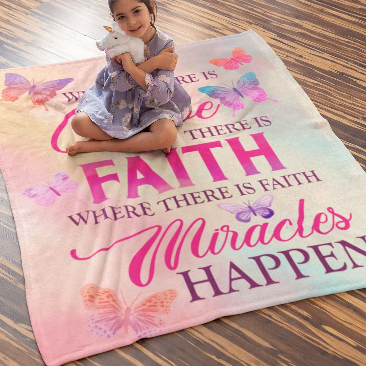 Where There Is Hope There Is Faith Where There Is Faith There Is Miracles Happen Fleece Blanket – Faith Butterfly Mink Sherpa Blanket