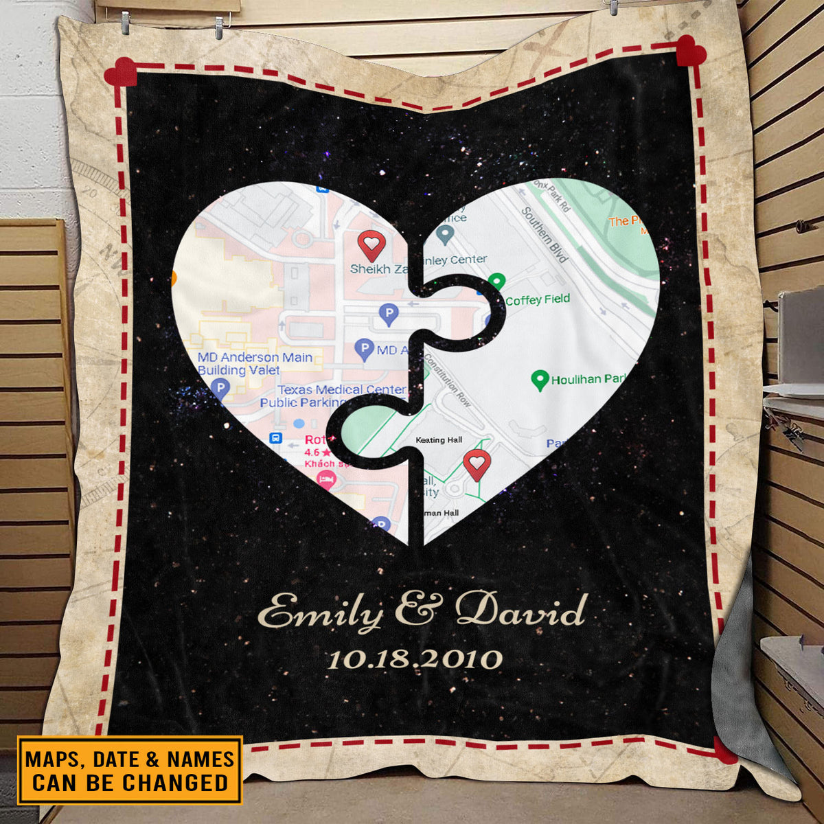 Personalized Half And Half Heart Map Art Fleece Blanket – Personalized Anniversary Mink Sherpa Blanket
