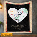 Personalized Half And Half Heart Map Art Fleece Blanket – Personalized Anniversary Mink Sherpa Blanket