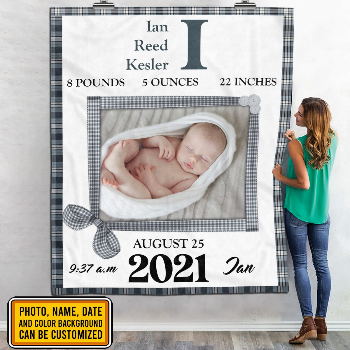 Personalized Photo Baby Information Fleece Blanket- Mink Sherpa Blanket – Woven Blanket