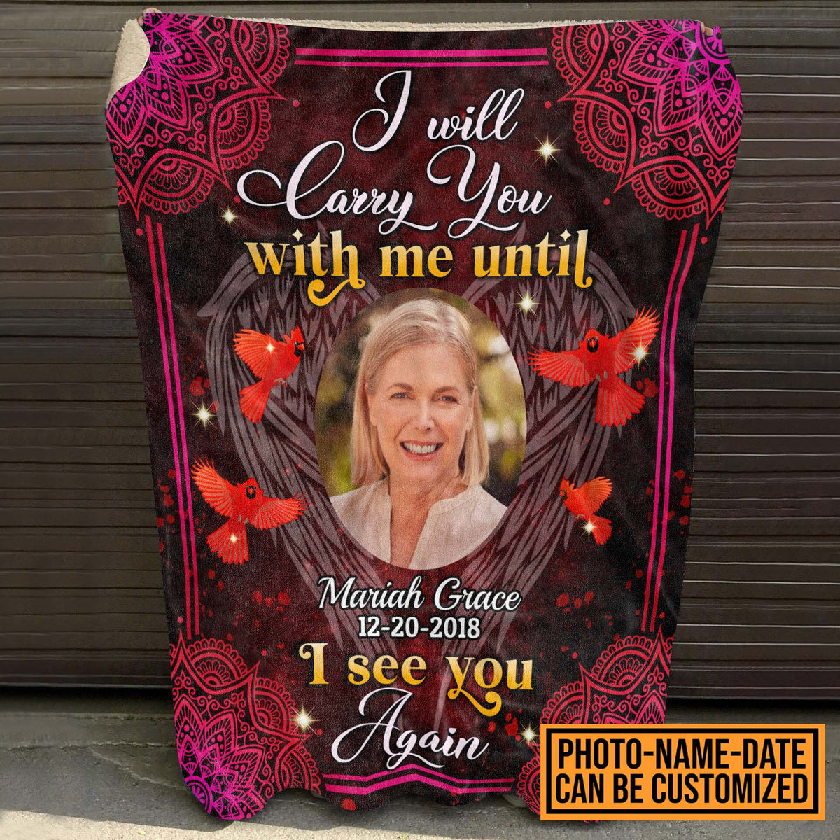 Custom Photo I’ll Carry You Until I See You Again Memorial Keepsake Red Bird Fleece Blanket – Premium Sherpa Blanket – Woven Blanket