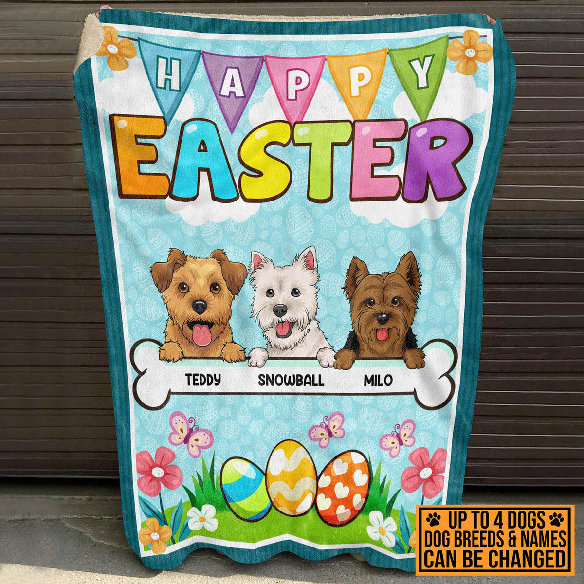 Personalized Dog Breeds Happy Easter Fleece Blanket – Sherpa Blanket – Dog Lover Easter Day Woven Blanket