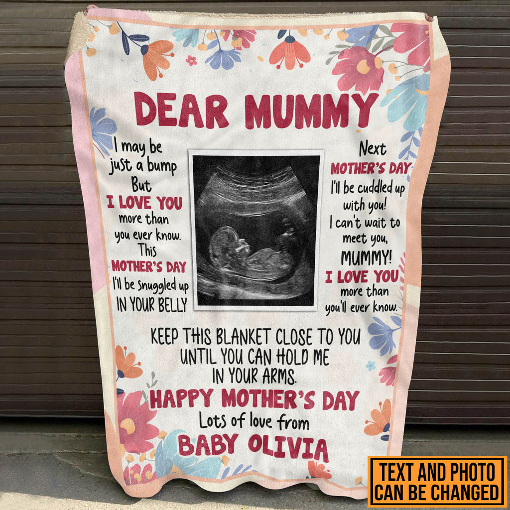Personalized Photo Dear Mummy I May Be Just A Bump Happy Mother’s Day Fleece Blanket – Sherpa Blanket