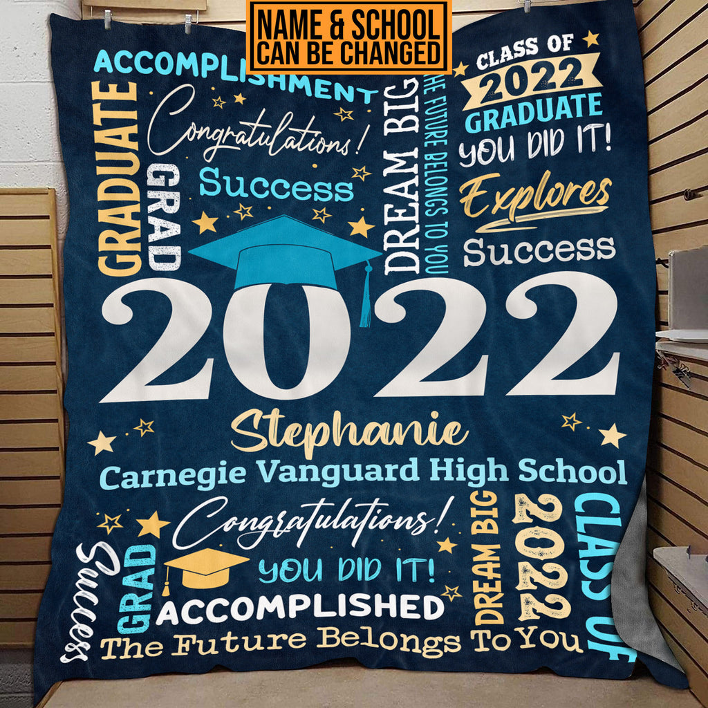 Personalized Name Class of 2022 Graduation Blanket – Graduation gifts for Her and Him – Senior 2022 Customized Name Gift