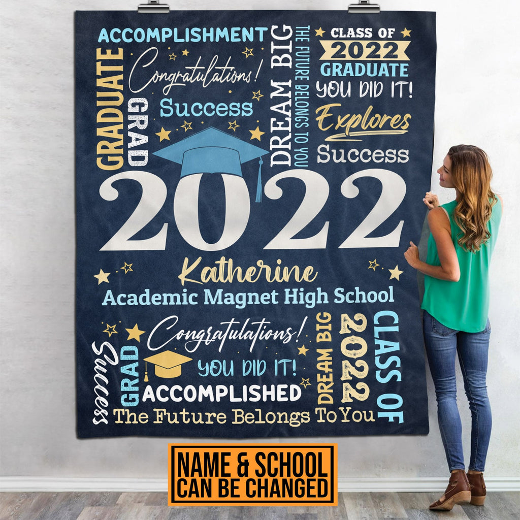 Personalized Name Class of 2022 Graduation Blanket – Graduation gifts for Her and Him – Senior 2022 Customized Name Gift