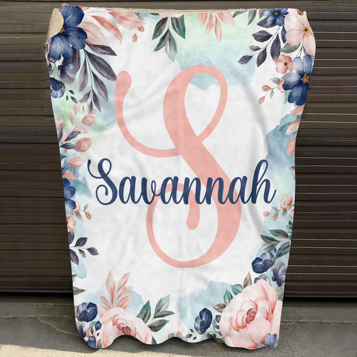 Personalized Mono Name Fleece Soft Blanket – Name Customized Letter Floral Baby Blanket Gifts