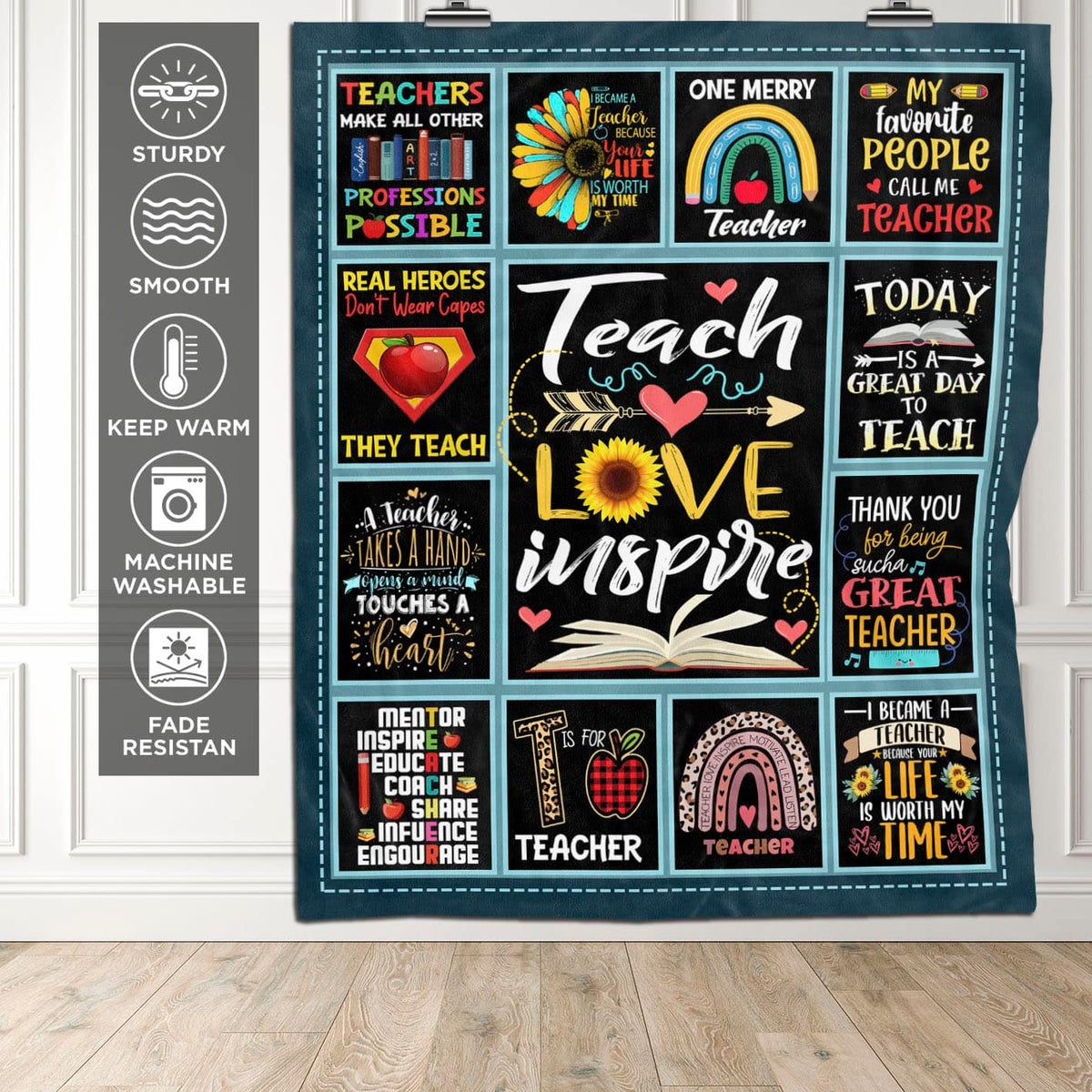 Teach Love Inspire Teacher Appreciation Fleece Blanket – Sherpa Blanket – Teacher Gifts Blanket