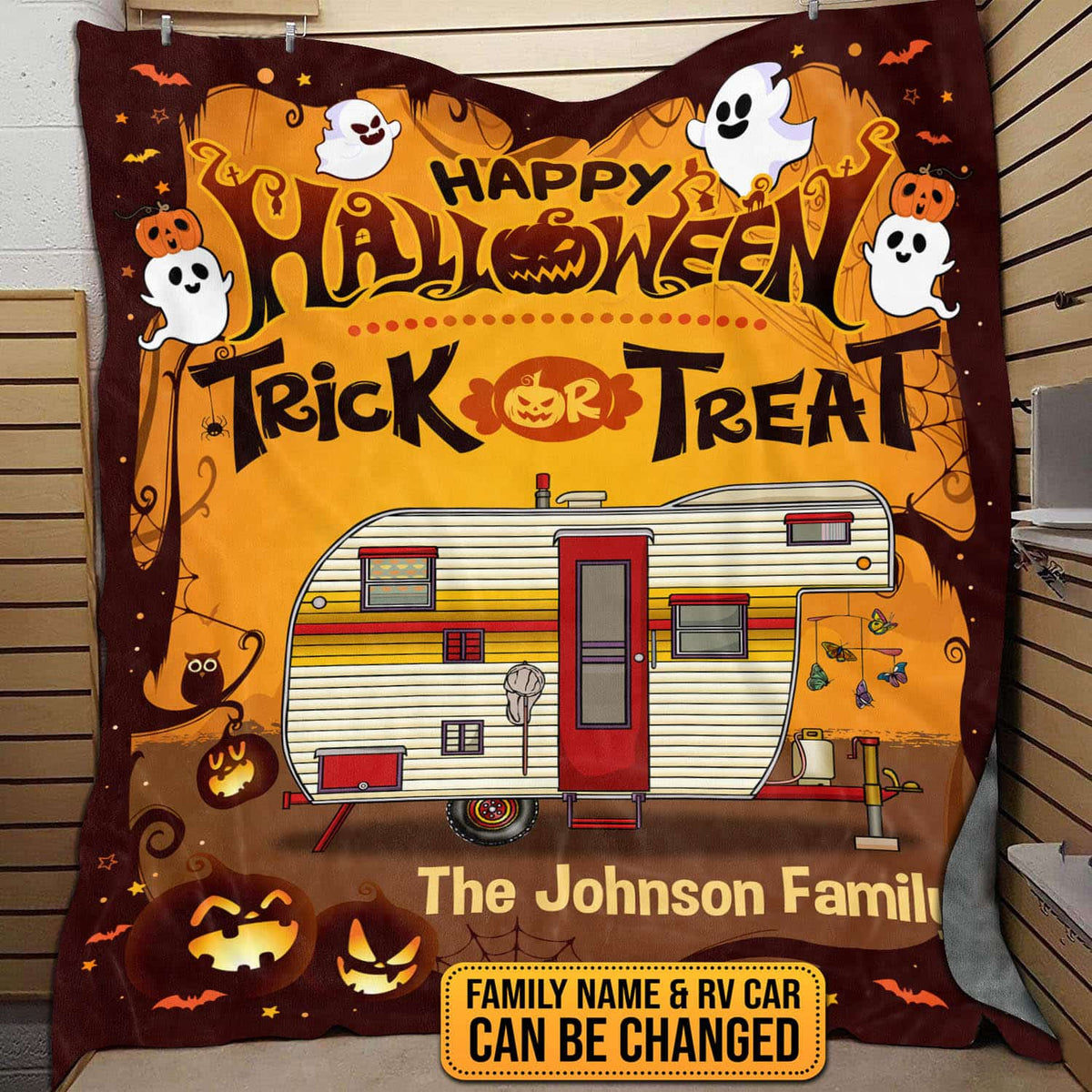 Personalized Happy Halloween Trick Or Treat Fleece Blanket – Custom Halloween Sherpa Blanket – Woven Blanket