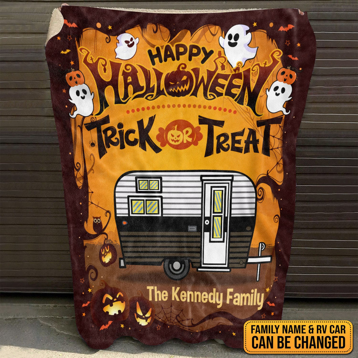 Personalized Happy Halloween Trick Or Treat Fleece Blanket – Custom Halloween Sherpa Blanket – Woven Blanket