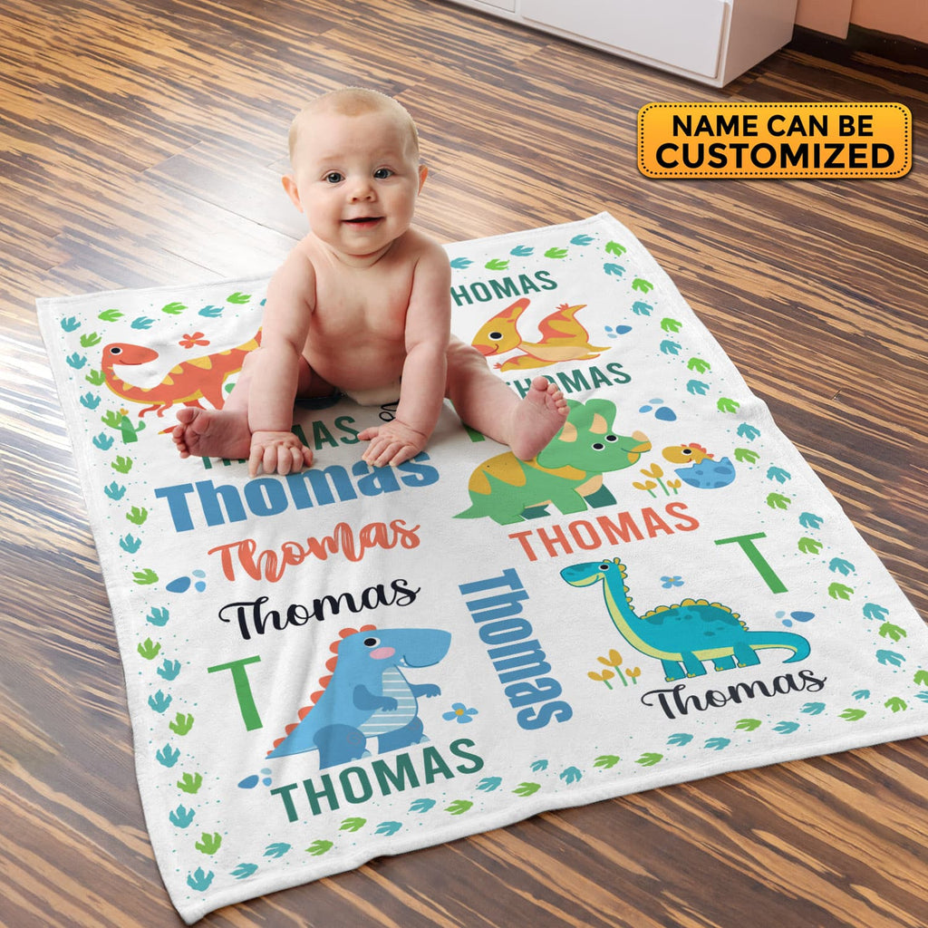 Personalized Name Baby Blanket Dinosaur – Custom Funny Cute Babysaurus Baby Name Fleece Soft Blanket