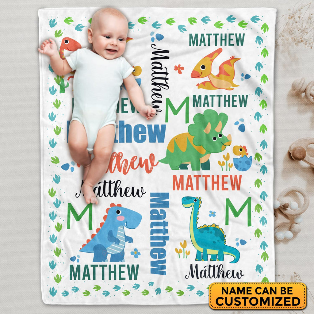 Personalized Name Baby Blanket Dinosaur – Custom Funny Cute Babysaurus Baby Name Fleece Soft Blanket