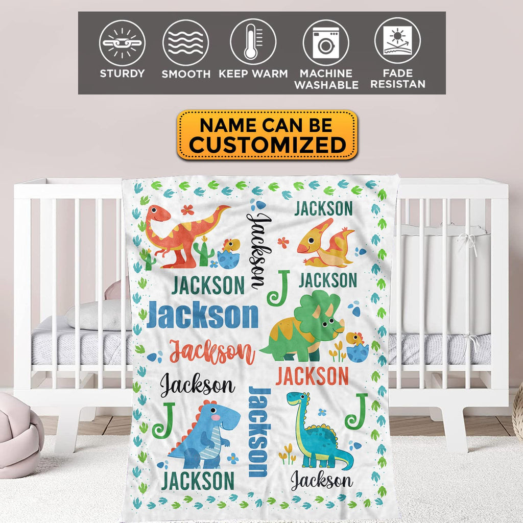 Personalized Name Baby Blanket Dinosaur – Custom Funny Cute Babysaurus Baby Name Fleece Soft Blanket