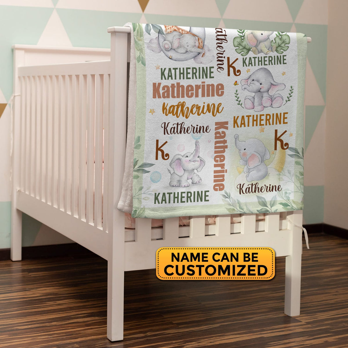 Personalized Name Baby Blanket Elephant – Custom Funny Cute Elephant Baby Name Fleece Soft Blanket