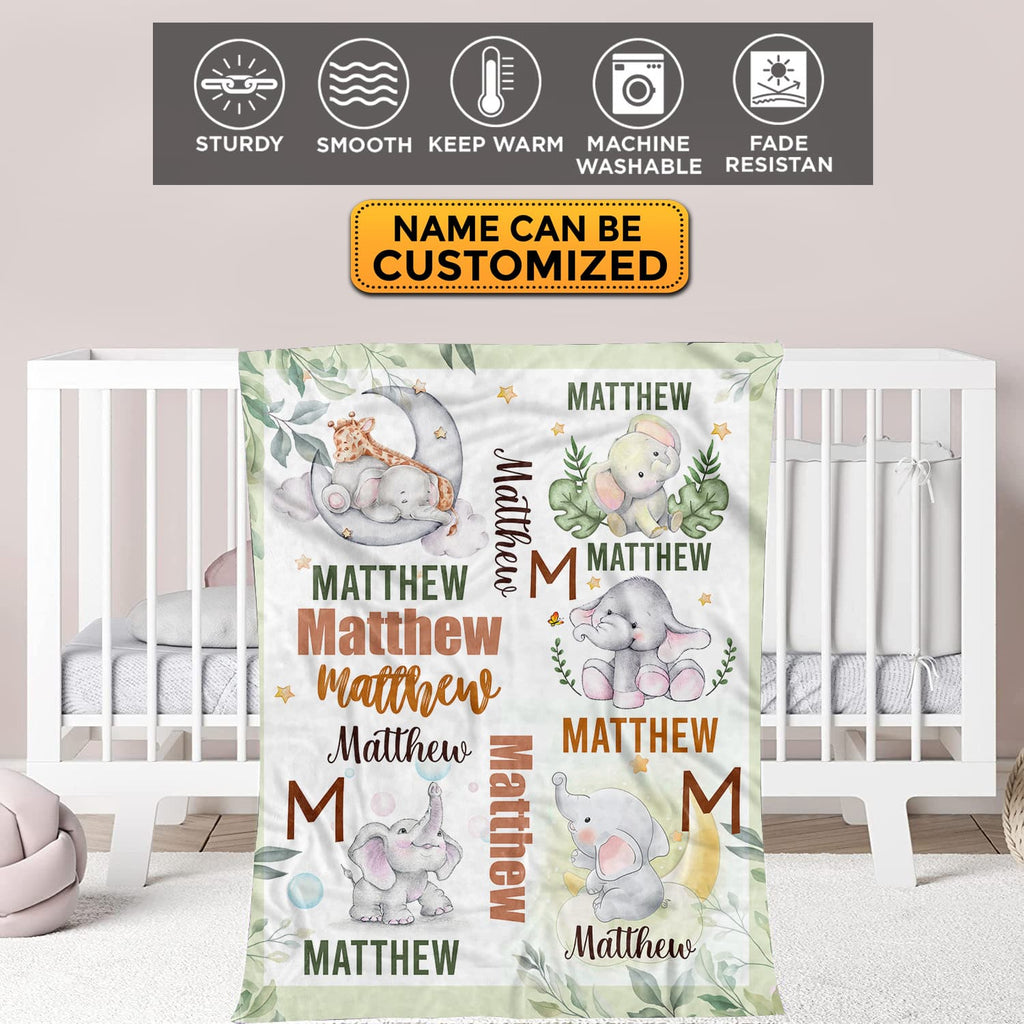 Personalized Name Baby Blanket Elephant – Custom Funny Cute Elephant Baby Name Fleece Soft Blanket