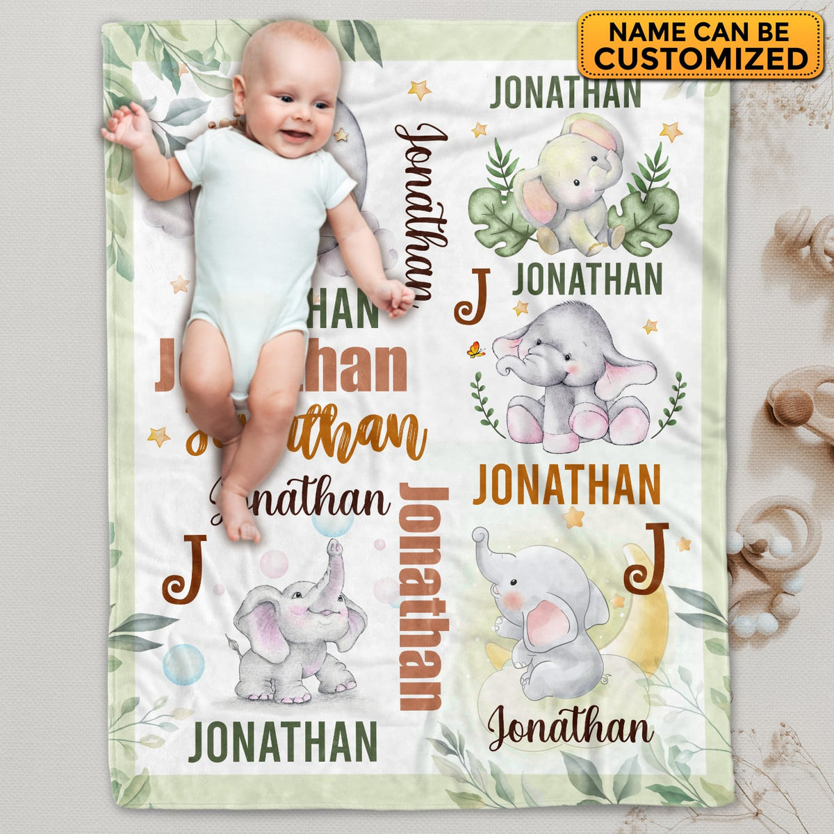 Personalized Name Baby Blanket Elephant – Custom Funny Cute Elephant Baby Name Fleece Soft Blanket