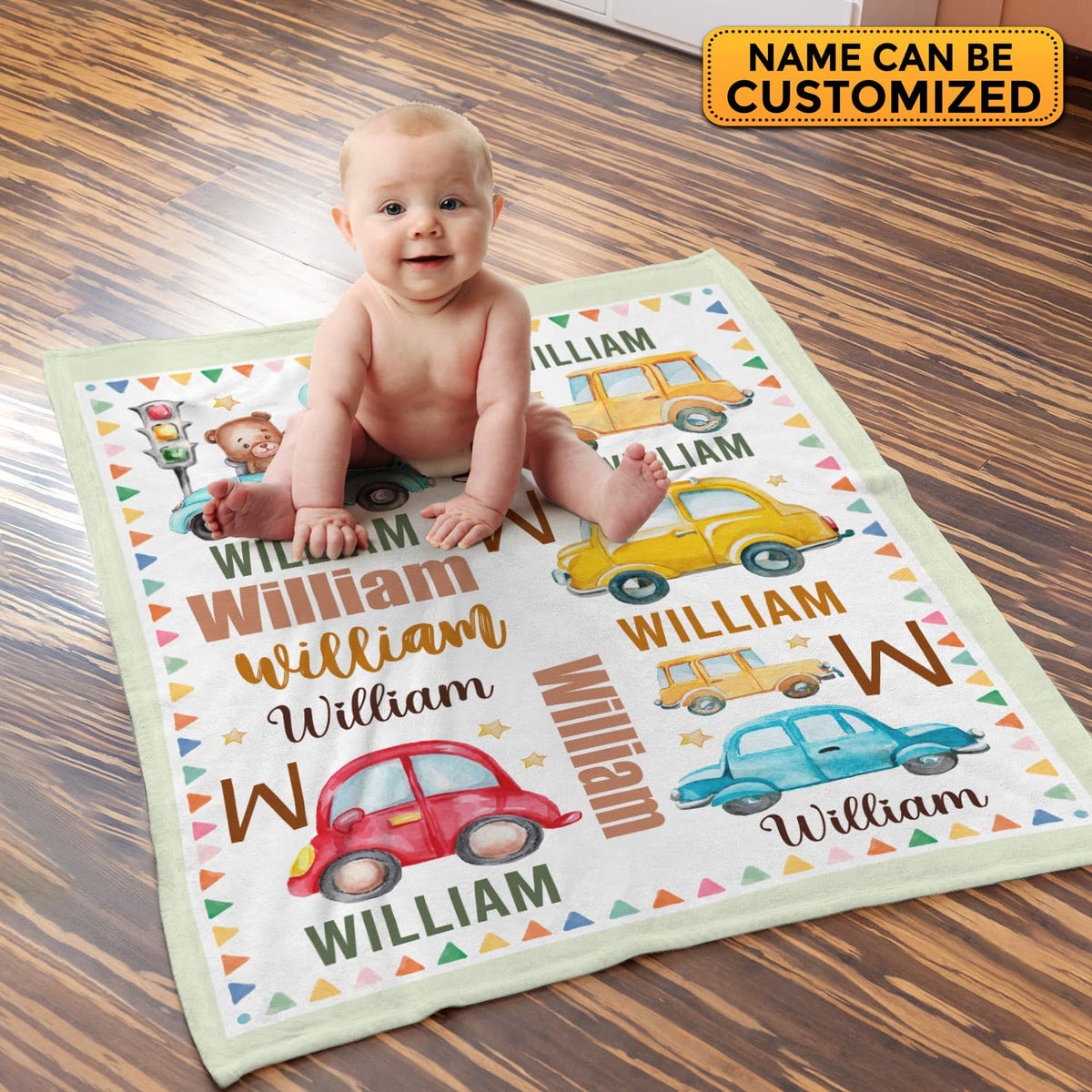 Personalized Name Car Baby Blanket – Custom Funny Cute Car Baby Boy Name Fleece Soft Blanket