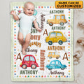 Personalized Name Car Baby Blanket – Custom Funny Cute Car Baby Boy Name Fleece Soft Blanket