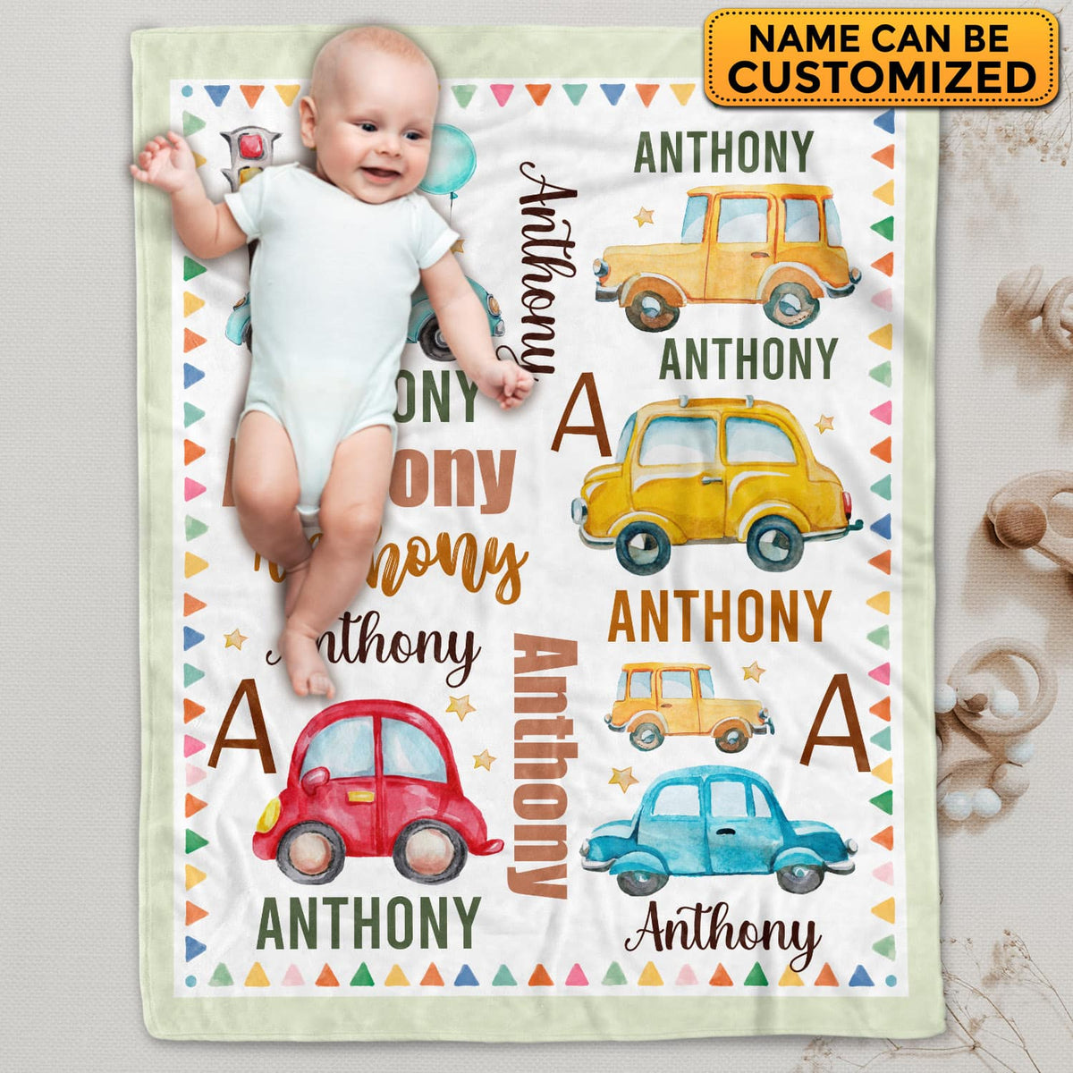 Personalized Name Car Baby Blanket – Custom Funny Cute Car Baby Boy Name Fleece Soft Blanket