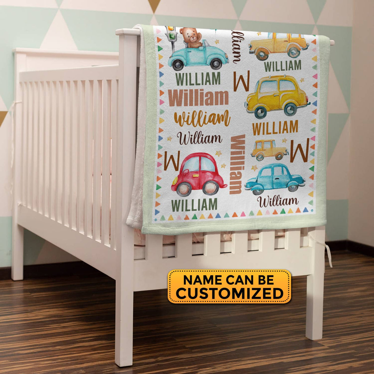Personalized Name Car Baby Blanket – Custom Funny Cute Car Baby Boy Name Fleece Soft Blanket