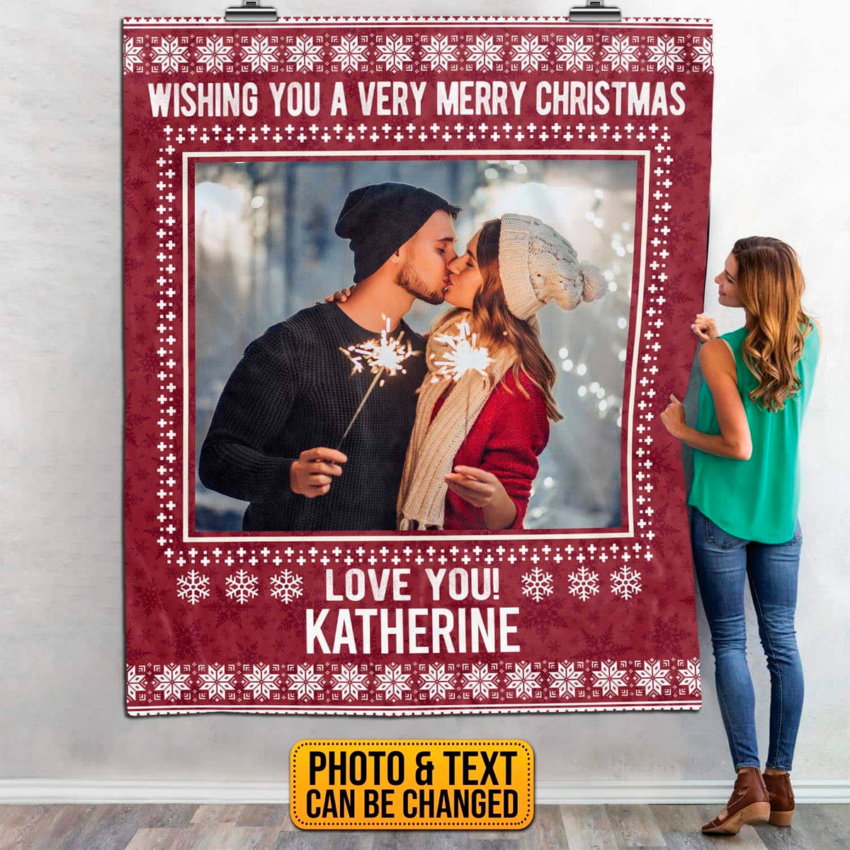 Personalized Photo Wishing You A Very Merry Christmas Fleece Blanket – Sherpa Blanket – Custom Christmas Blanket Gifts
