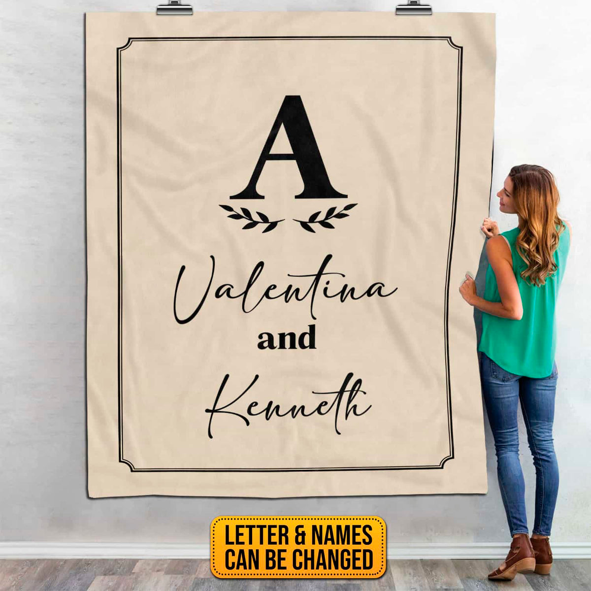 Custom Blanket with Name, Personalized Monogram Name Fleece Blankets – Couple Name Throw Blanket