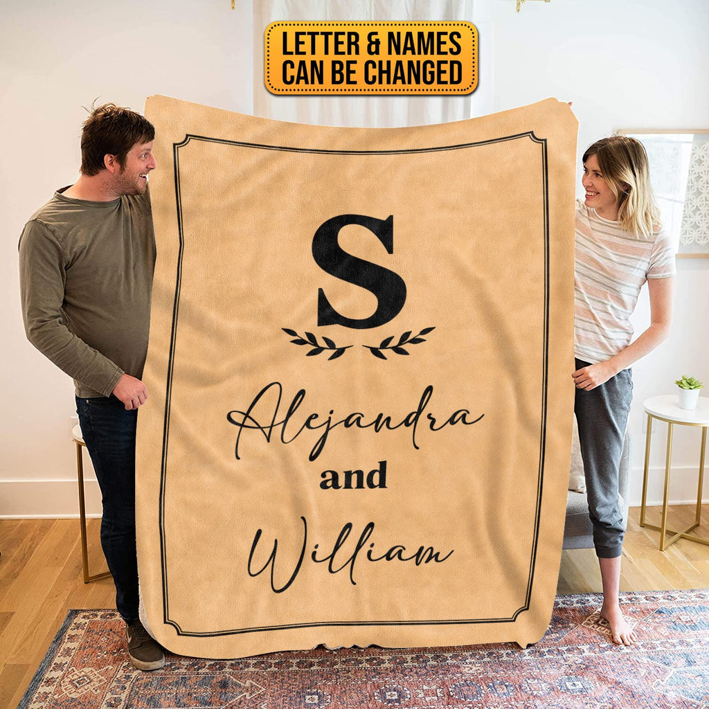 Custom Blanket with Name, Personalized Monogram Name Fleece Blankets – Couple Name Throw Blanket