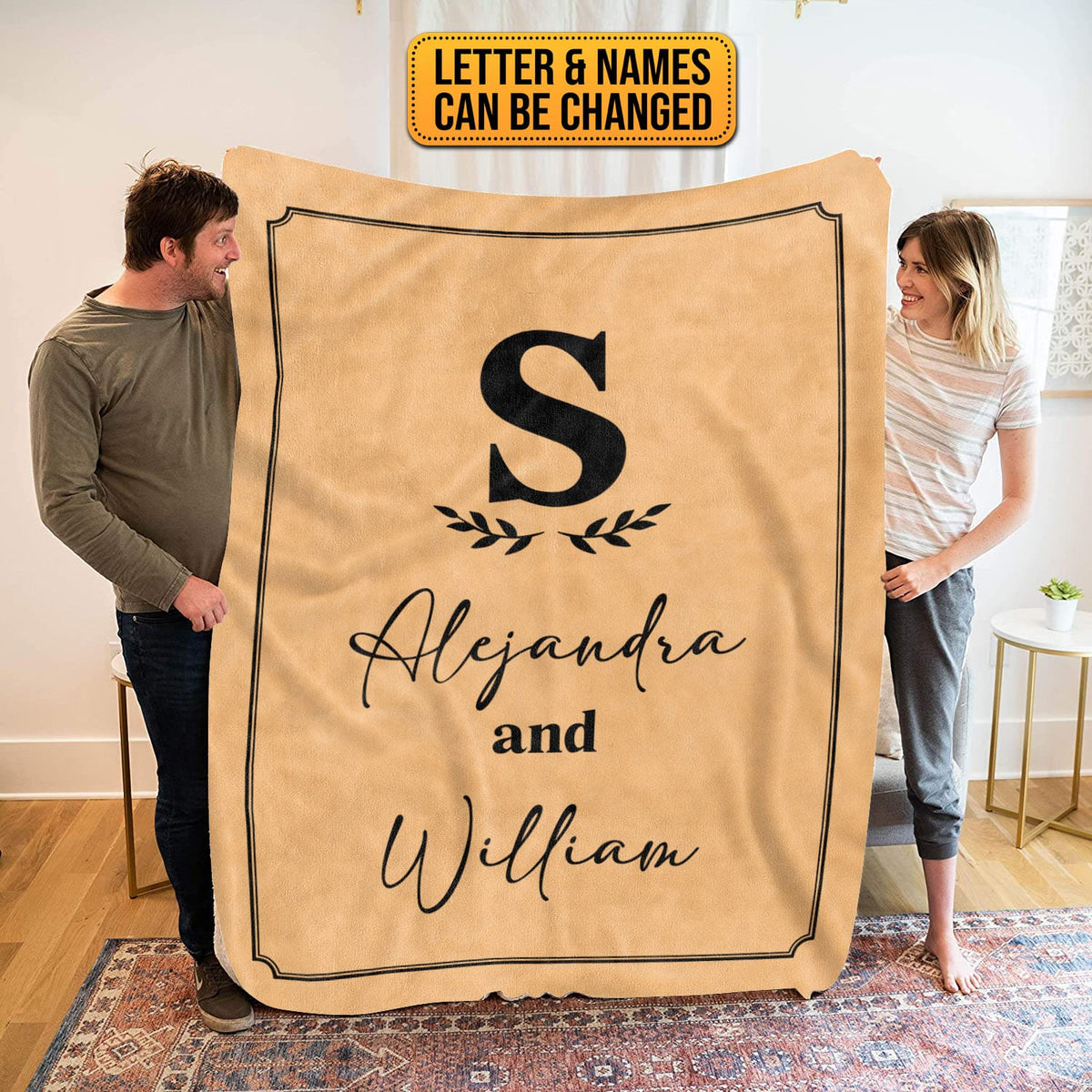 Custom Blanket with Name, Personalized Monogram Name Fleece Blankets – Couple Name Throw Blanket