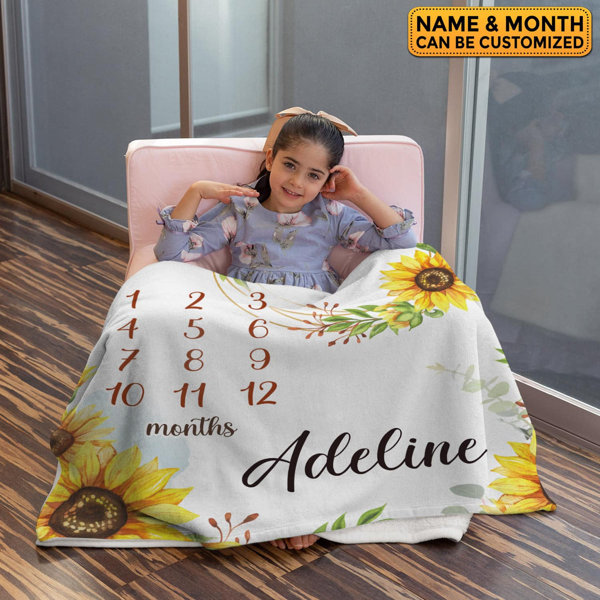 Personalized Floral Baby Monthly Milestone Blanket Newborn Girl Unisex Neutral – Flower Soft Fleece Blanket for Newborn