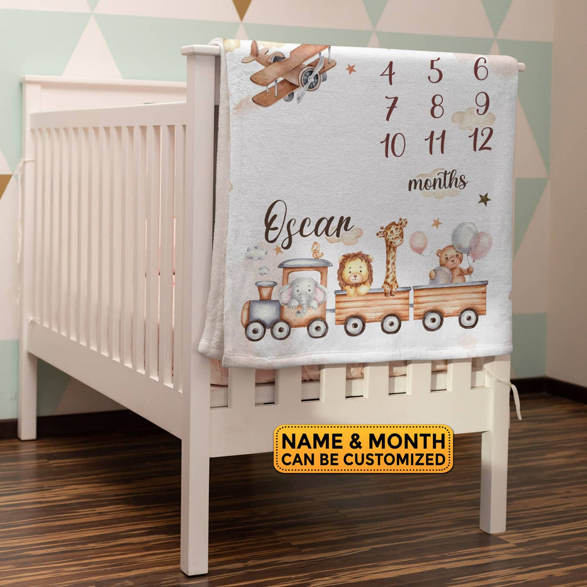 Personalized Train Baby Monthly Milestone Blanket Newborn Boy Unisex Neutral – Train Blanket for Newborn