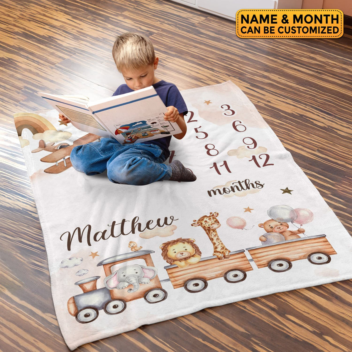 Personalized Train Baby Monthly Milestone Blanket Newborn Boy Unisex Neutral – Train Blanket for Newborn