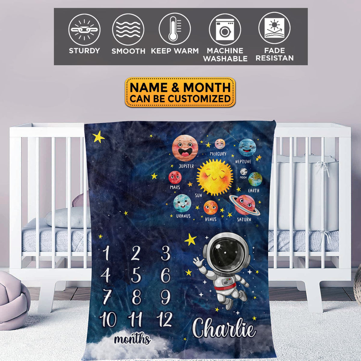 Personalized Universe Galaxy Baby Monthly Milestone Blanket Newborn Boy Girl Unisex Neutral – Universe Blanket for Newborn