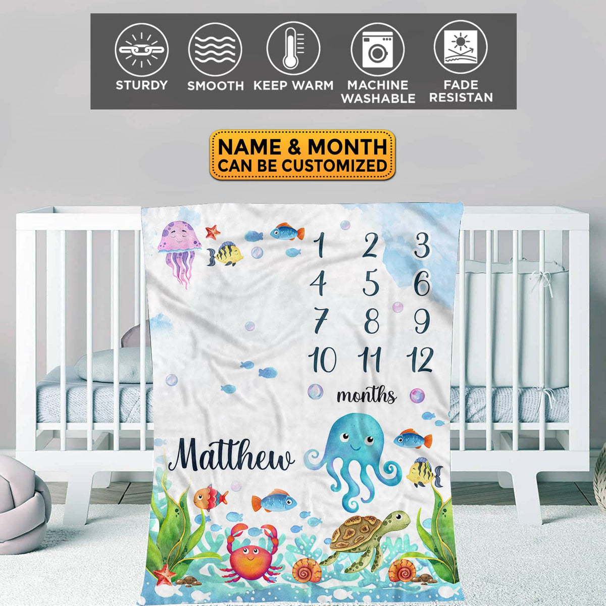 Personalized Fish Baby Monthly Blanket Newborn Boy Girl Unisex Neutral – Fish Blanket for Newborn