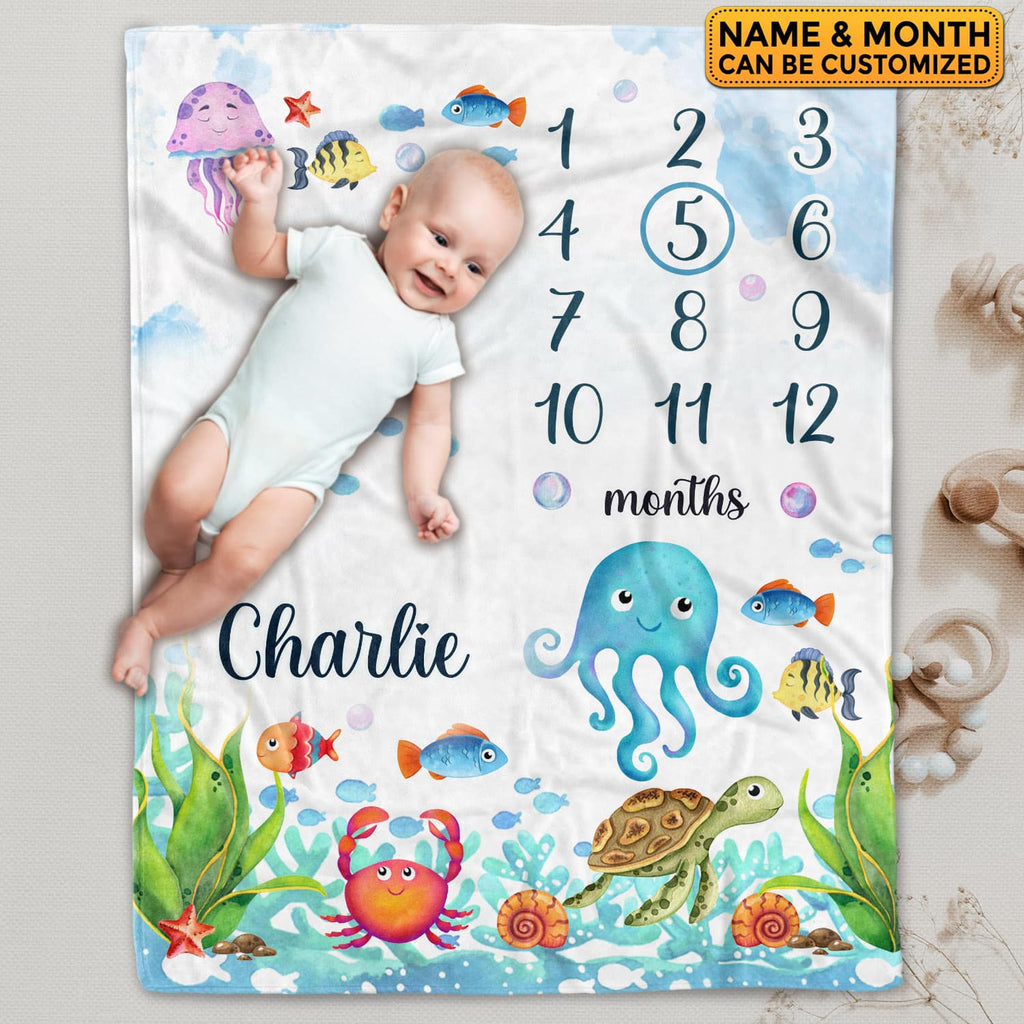 Personalized Fish Baby Monthly Blanket Newborn Boy Girl Unisex Neutral – Fish Blanket for Newborn