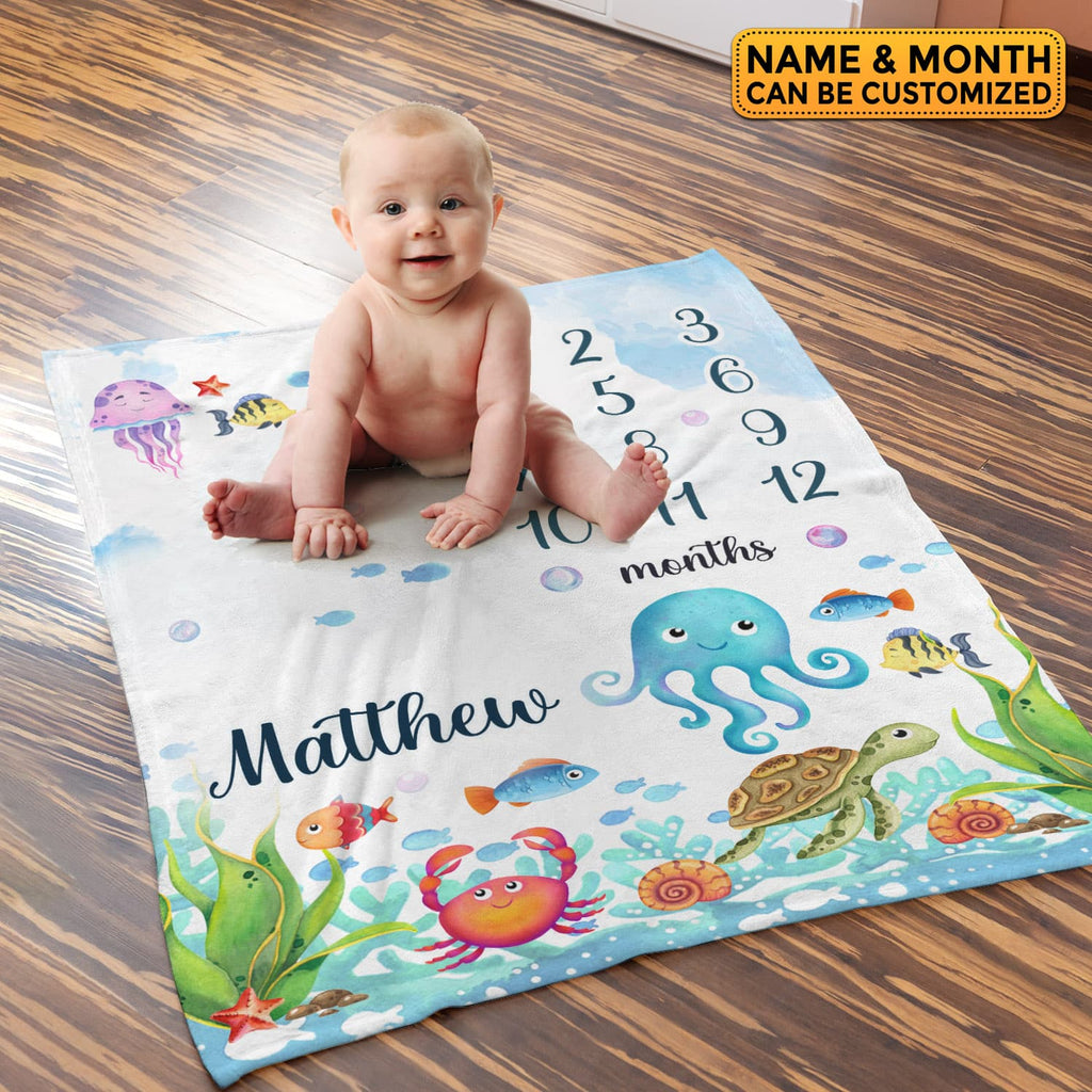 Personalized Fish Baby Monthly Blanket Newborn Boy Girl Unisex Neutral – Fish Blanket for Newborn