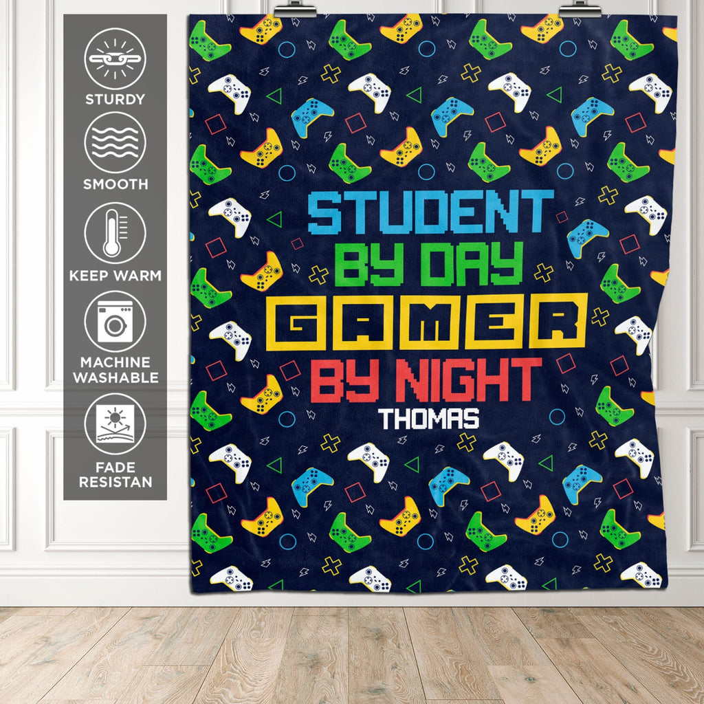 Personalized Name Student By Day Gamer By Night Throw Blanket – Custom Gaming Blanket
