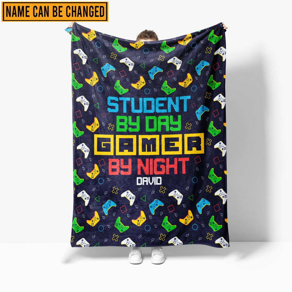 Personalized Name Student By Day Gamer By Night Throw Blanket – Custom Gaming Blanket