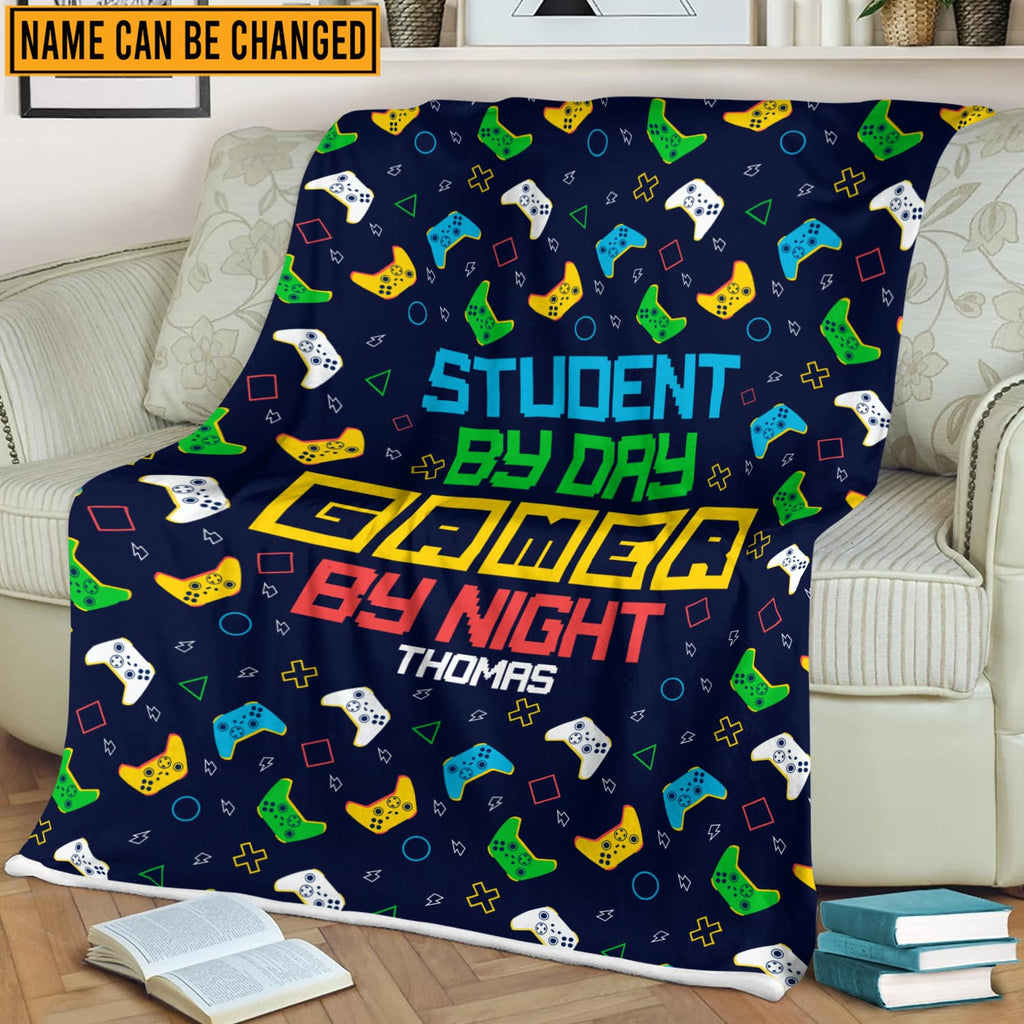Personalized Name Student By Day Gamer By Night Throw Blanket – Custom Gaming Blanket