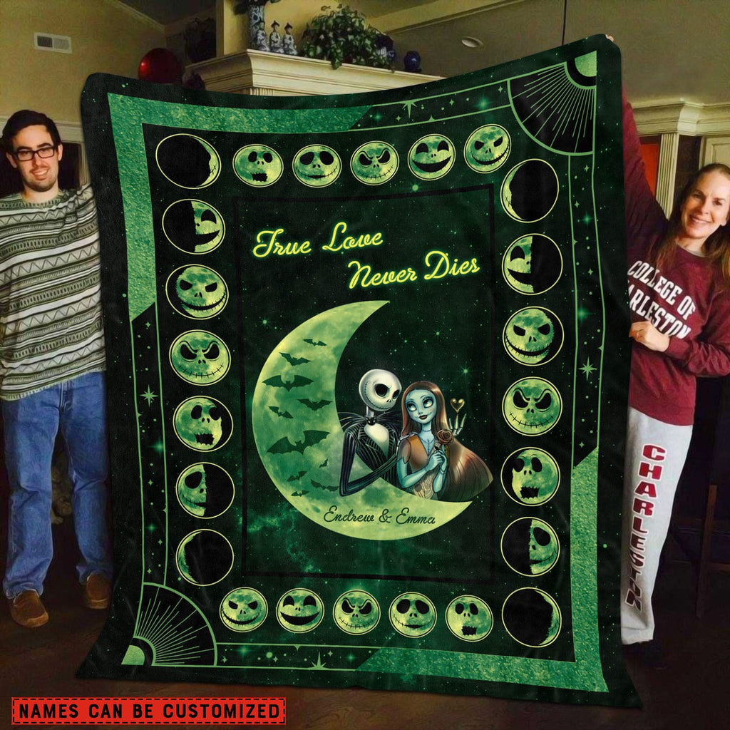 Personalized Name Blanket True Love Never Die Jack Skellington and Sally Throw Blanket – Custom Nightmare Before Christmas Blanket