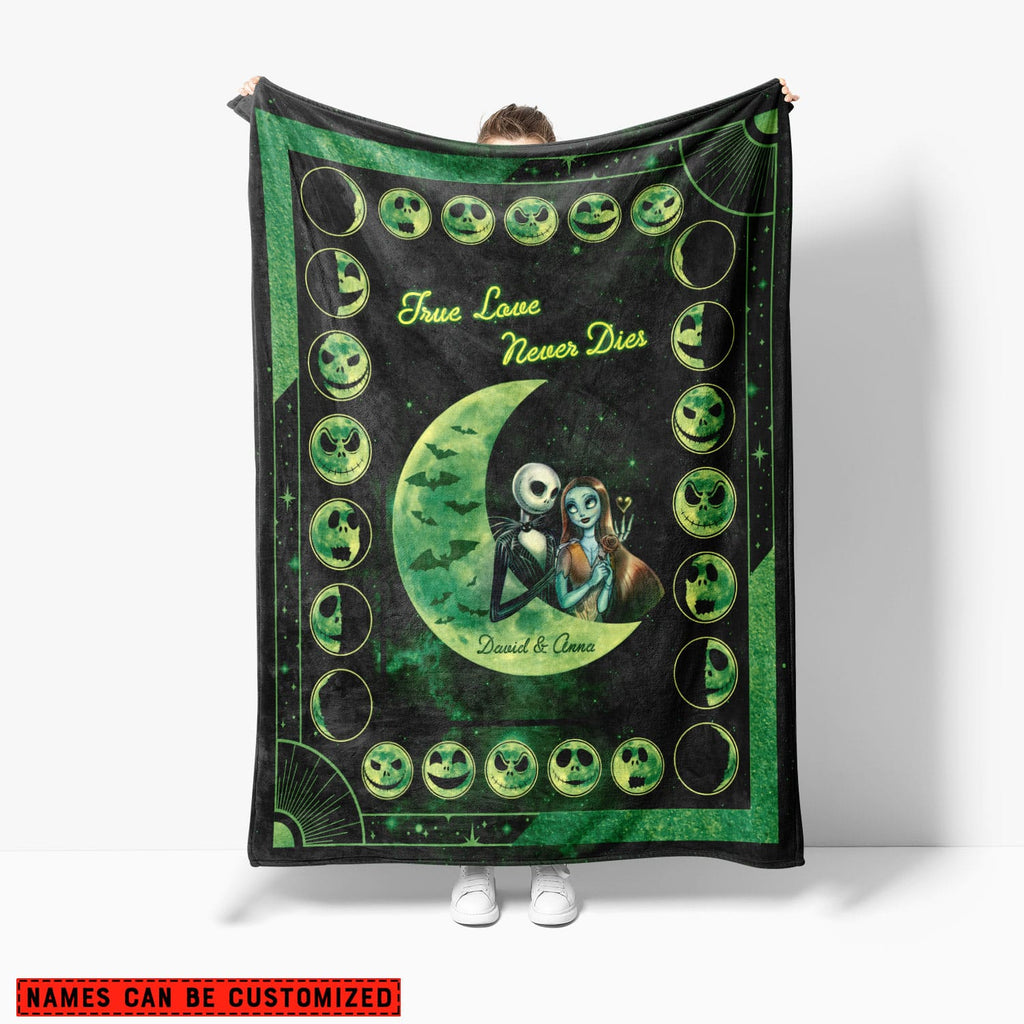 Personalized Name Blanket True Love Never Die Jack Skellington and Sally Throw Blanket – Custom Nightmare Before Christmas Blanket