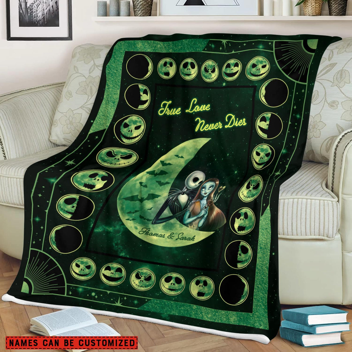 Personalized Name Blanket True Love Never Die Jack Skellington and Sally Throw Blanket – Custom Nightmare Before Christmas Blanket