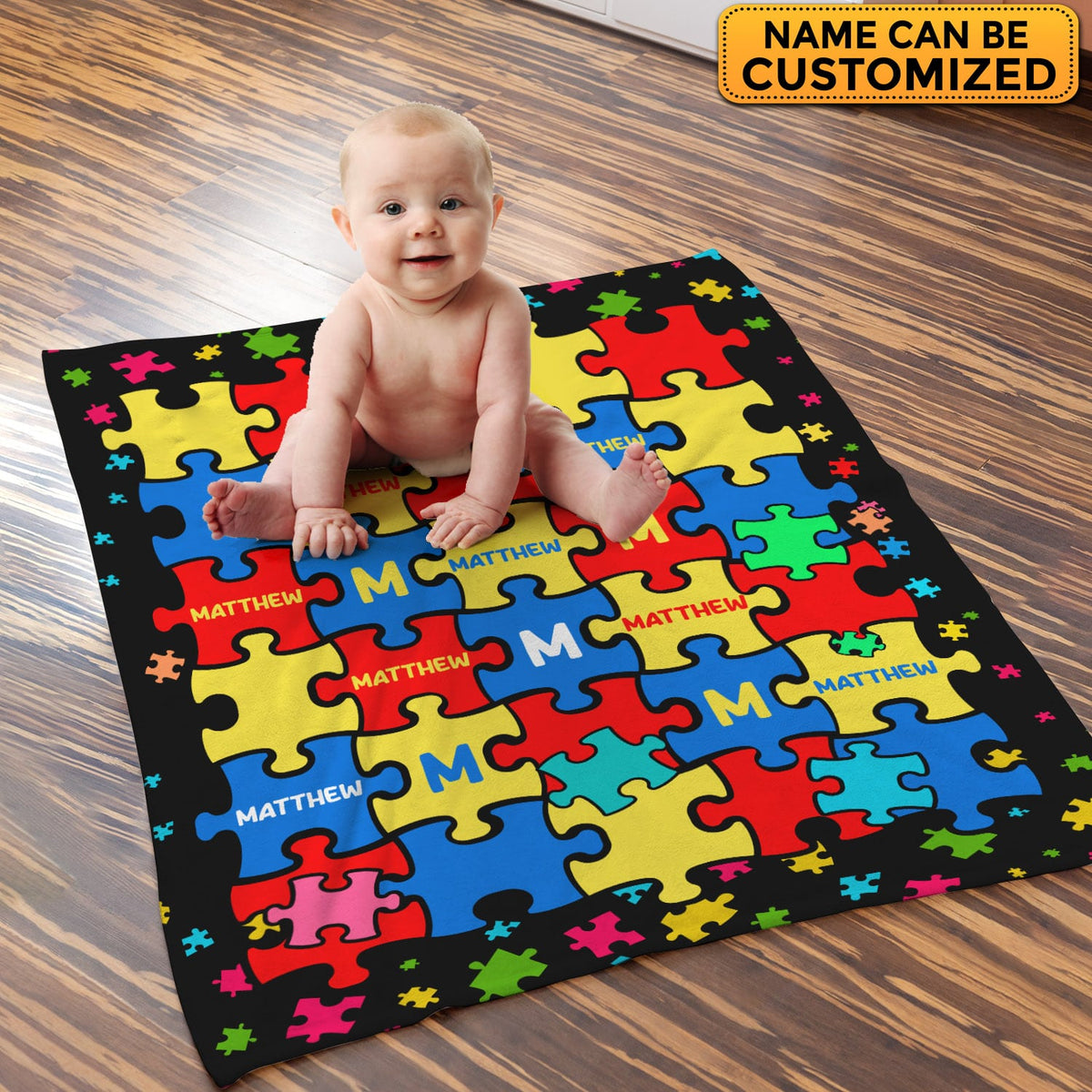 Personalized Name Autism Blanket Puzzle Cure Awareness Flannel Throw Gift for Childs Teens Adults Super Soft Convenient Comfortable Bed Sofa Couch