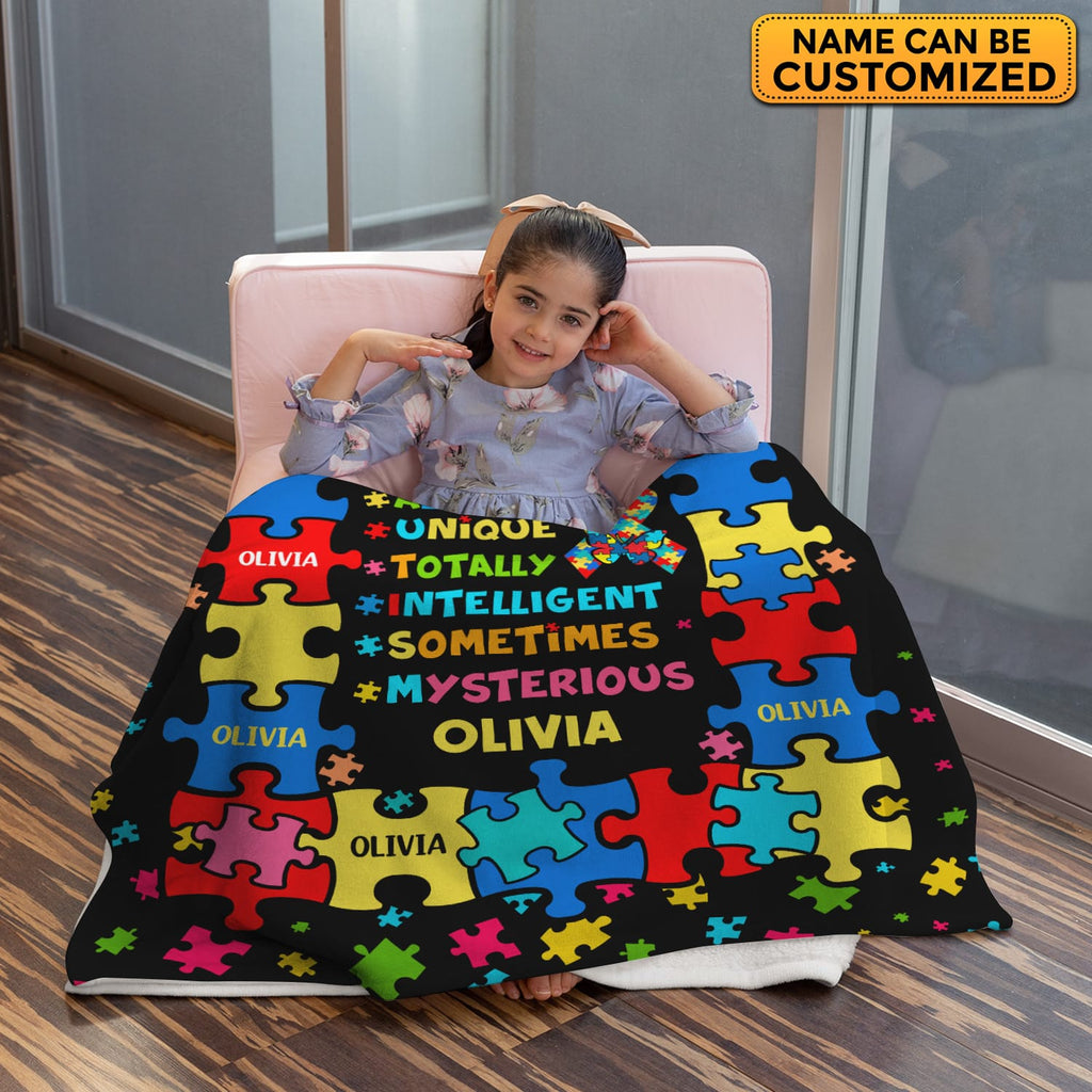 Personalized Autism Blanket Puzzle Cure Awareness Flannel Throw Gift for Childs Teens Adults Super Soft Convenient Comfortable Bed Sofa Couch