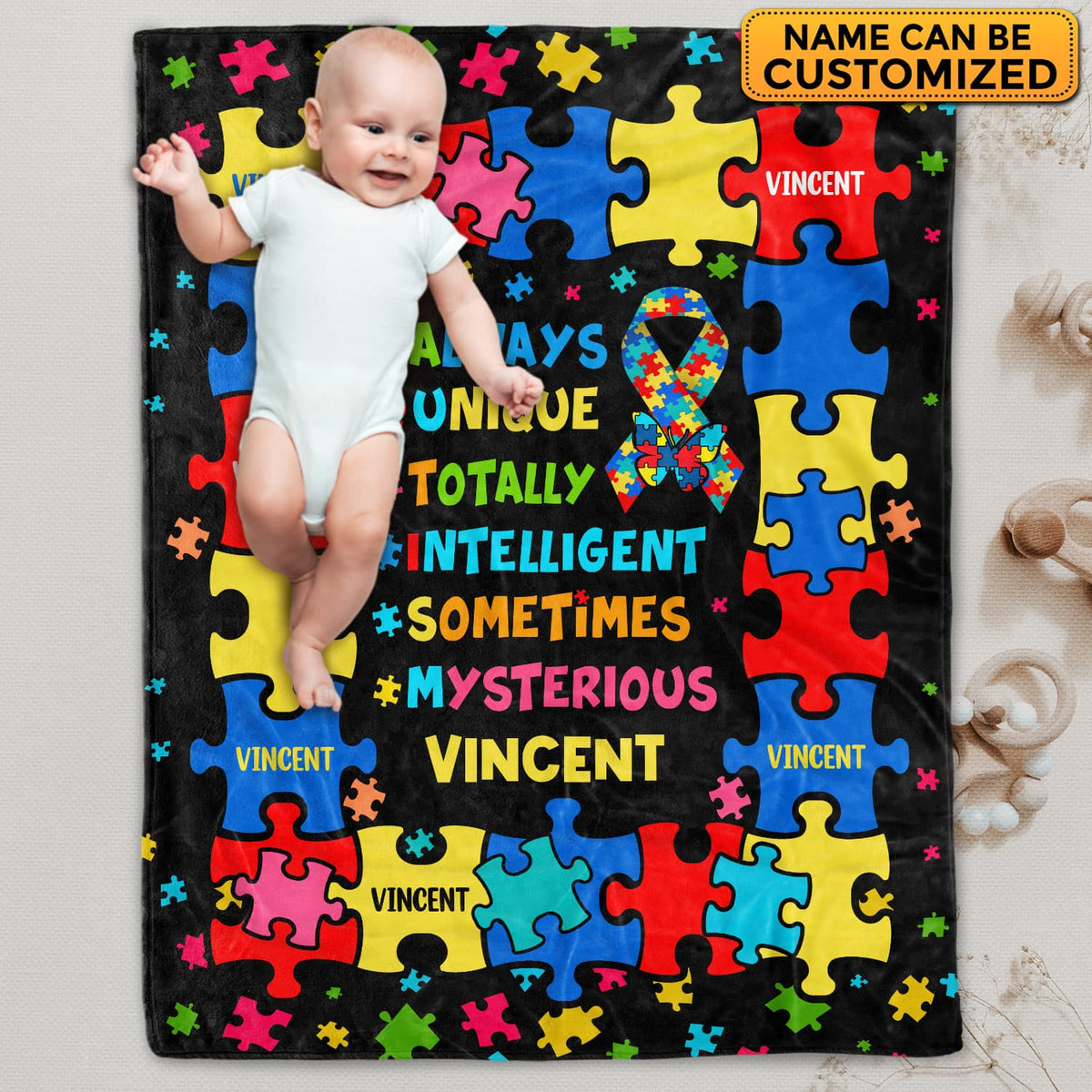 Personalized Autism Blanket Puzzle Cure Awareness Flannel Throw Gift for Childs Teens Adults Super Soft Convenient Comfortable Bed Sofa Couch