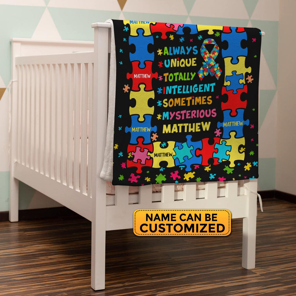 Personalized Autism Blanket Puzzle Cure Awareness Flannel Throw Gift for Childs Teens Adults Super Soft Convenient Comfortable Bed Sofa Couch